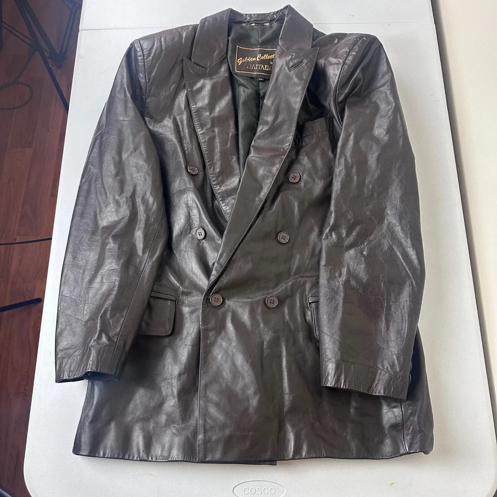 Raffaello Jacket Mens 44 Brown Leather Double Breasted Blazer Vintage Outdoor